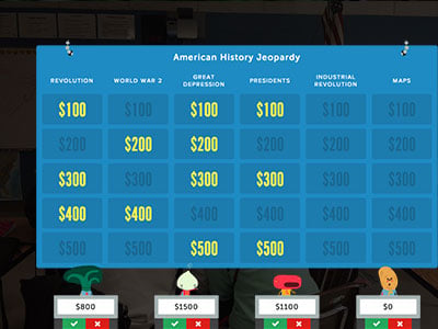 A Jeopardy game board depicting the Factile mode.