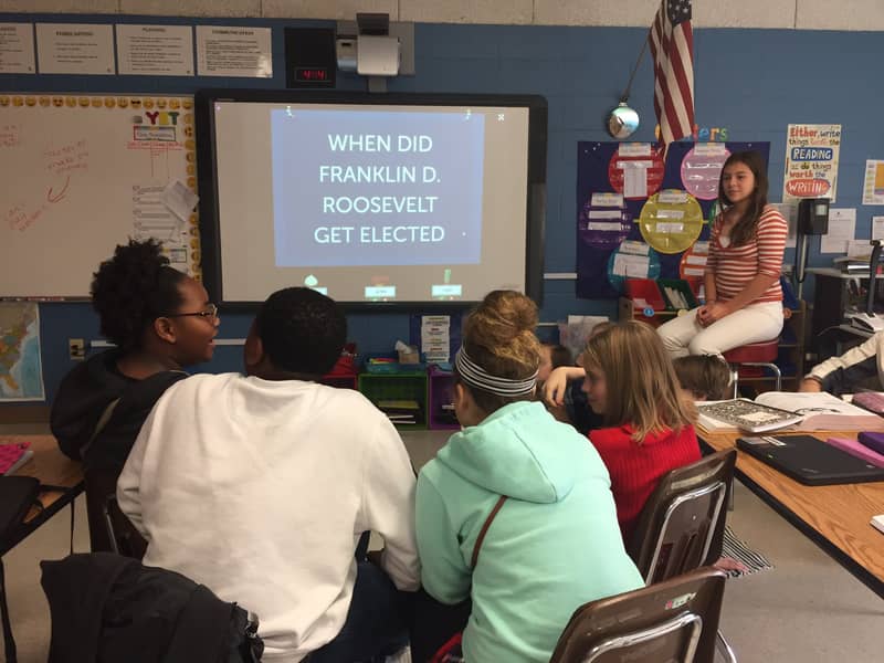 A teacher using Factile in her classroom to engage students.