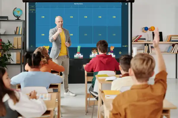 teacher with students in classroom